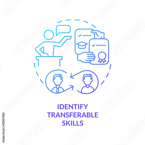Identify transferable skills blue gradient concept icon. What to do if you picked wrong career path abstract idea thin line illustration. Isolated outline drawing. Myriad Pro-Bold font used photo