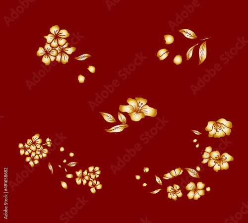 Branch of Cherry blossom on white.Vector illustration Sakura Flower,Nice Peach blossom isolated vector.Japanese floral.Nature background with blossom branch of sakura flower vector.Gold line apricot.