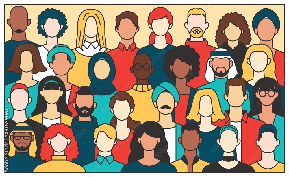 Multicultural group of people flat vector illustration