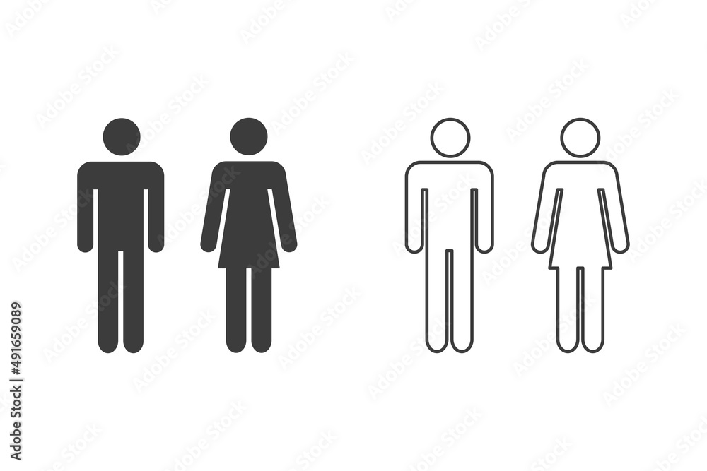 Men and women flat vector illustration glyph style design with 2 style icons black and white. Isolated on white background. Men and women flat vector illustration glyph style design with 2 style icons black and white. Isolated on white background.