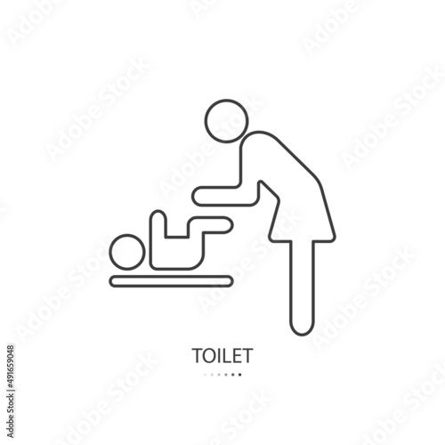 Women and baby, changing diapers flat vector illustration glyph style black thin line design. Isolated on white background.