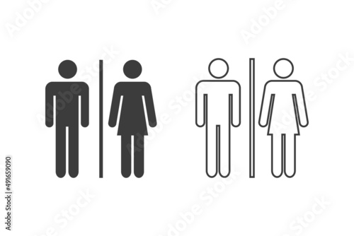 Men and women WC flat vector illustration glyph style design with 2 style icons black and white. Isolated on white background.
