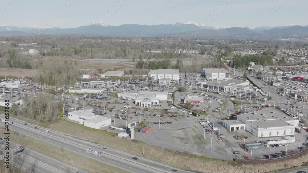 Abbotsford auto mall, Canada. Aerial drone view Abbotsford auto mall, Canada. Aerial drone view