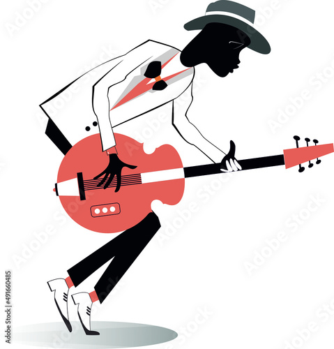 African guitarist illustration. 
African musician is playing guitar with inspiration isolated on white background
