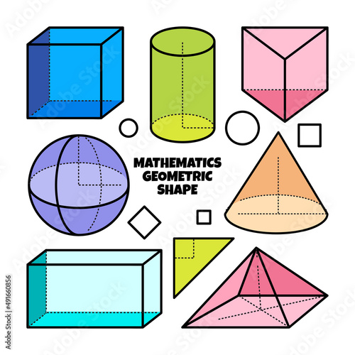 Mathematics Geometric shape doodle illustration with colored hand drawn style
