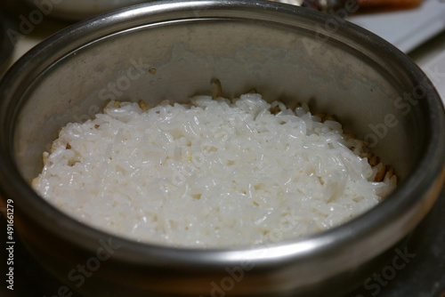 Freshly cooked white rice Hot Stone Pot Rice