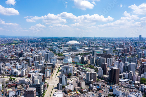 ヘリ　空撮　青空　名古屋