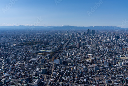 ヘリ　空撮　青空　名古屋