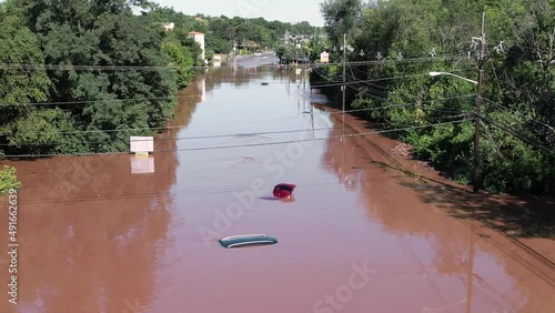 Cars stuck in a flash flood on the highway photo