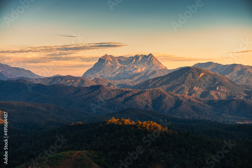 Scenery of Doi Luang Chiang Dao mountain in national park at the sunset from Den TV viewpoint