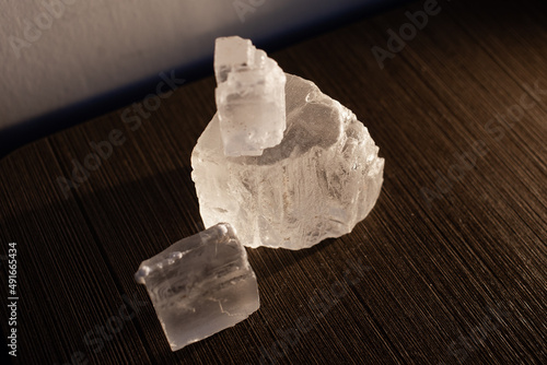 Salt cubes on the table, backlit for texture