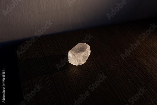 Salt cubes on the table, backlit for texture