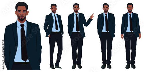 business african american male manager in office suit character set