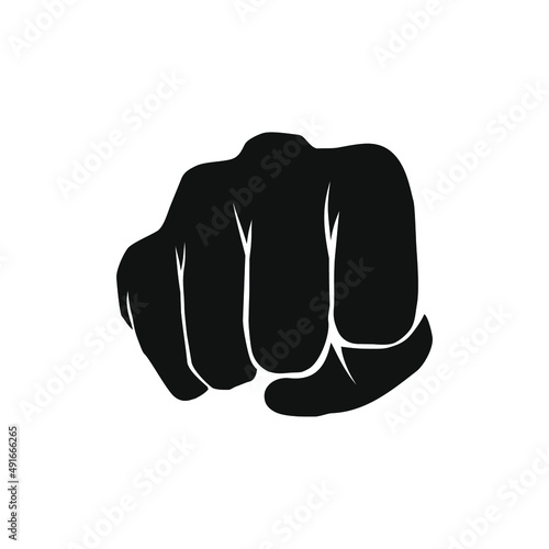 Hand Punch Fist Gesture Front View Vector Silhouette Illustration Sign Isolated on White
