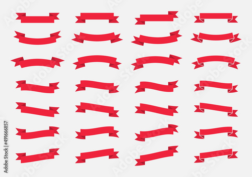 Set of red ribbon and banner. Flat design label collection.