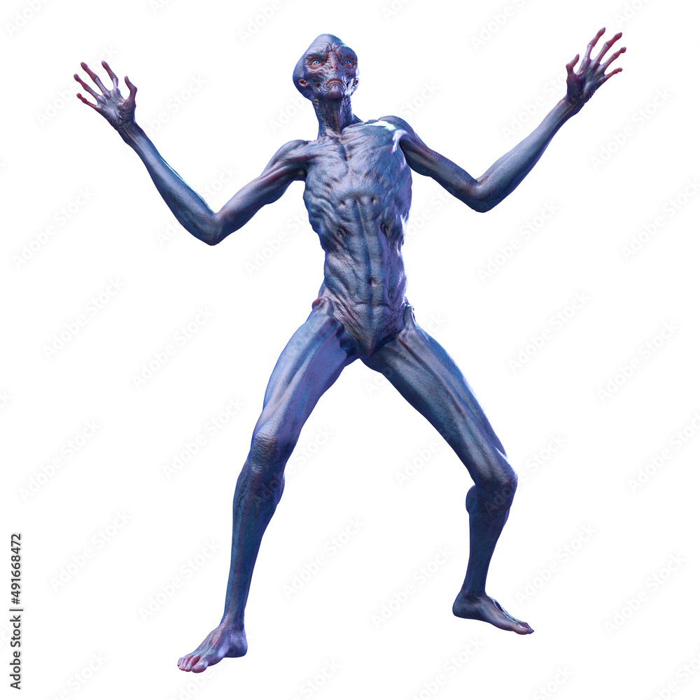 3D Rendering Blue Alien on White 3D Rendering Blue Alien on White