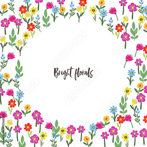 Vector floral frame. Bright flowers arrange in border