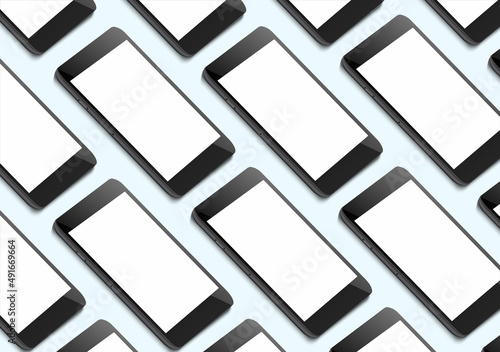 3d realistic vector background. Digital smartphone with blank white screen. Phone mockup diagonal pattern.