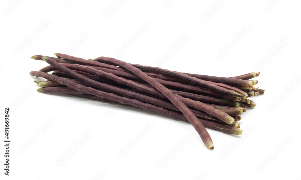 red color fresh yardlong bean over on white background. red color fresh yardlong bean over on white background.