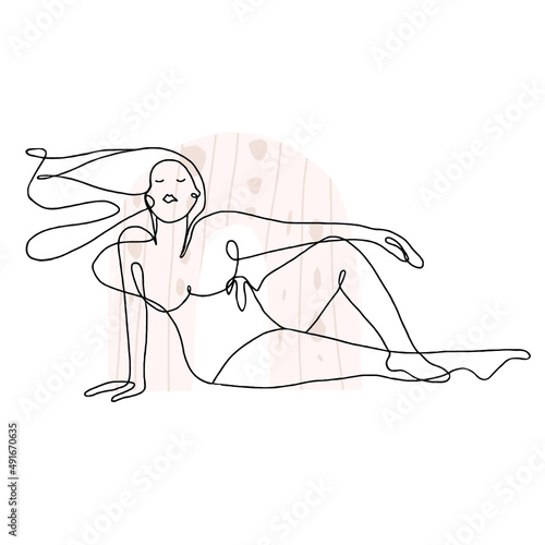 Female figure oversize, one line, sketch, vector, beauty, abstract spot.