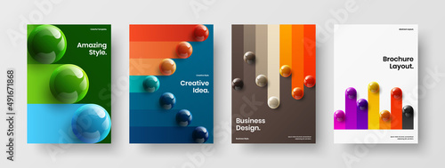 Creative leaflet A4 vector design layout bundle. Premium realistic balls journal cover template set.