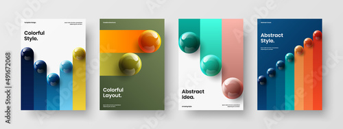 Colorful poster A4 vector design layout collection. Original realistic balls corporate cover concept set.