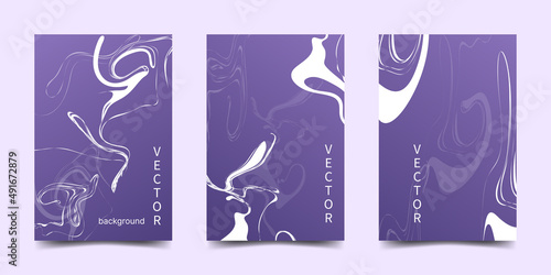 Vector abstract poster template with liquid white wavy lines. Lilac background design for banner, flyer, invitation, cover, business card.