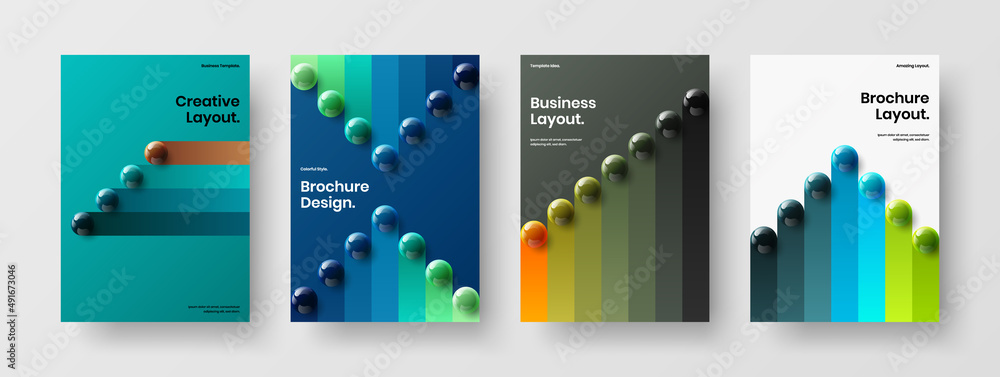 Creative 3D spheres company identity template collection. Clean cover design vector concept set.