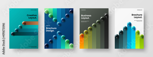 Creative 3D spheres company identity template collection. Clean cover design vector concept set.