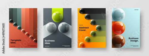 Clean 3D balls company brochure concept composition. Original poster vector design illustration collection.