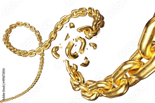 3D illustration of broken iron chain