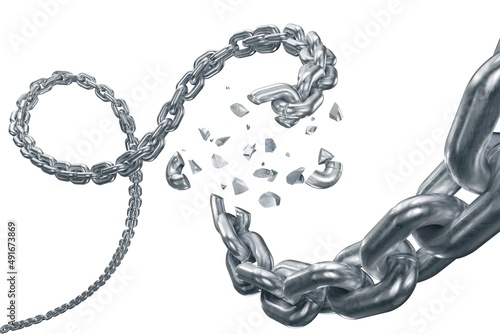 3D illustration of broken iron chain photo