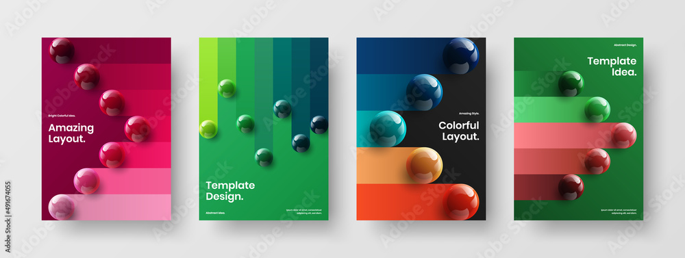 Creative journal cover vector design layout bundle. Minimalistic 3D spheres postcard concept set.