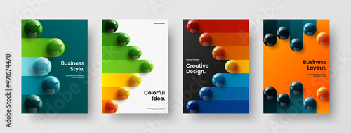 Fresh leaflet A4 vector design layout collection. Abstract realistic balls handbill concept composition.