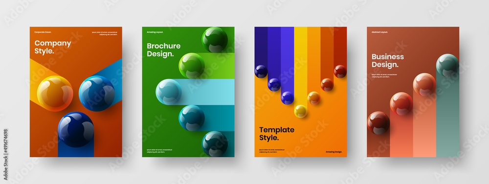 Geometric brochure design vector illustration composition. Colorful realistic balls banner concept set.