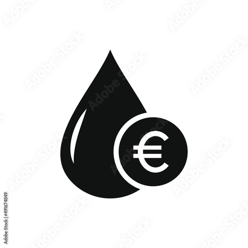 Oil drop with euro currency sign isolated on white background. Vector illustration