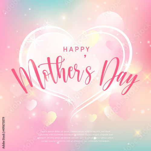 Happy mother's day love heart with colorful bokeh background