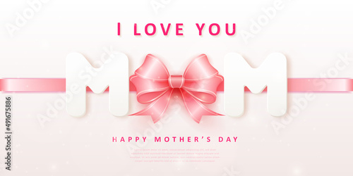 Happy mother's day pink ribbon flower decoration typography