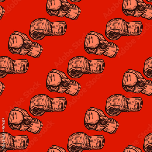 Boxing gloves seamless pattern. Vintage sport inventory background.