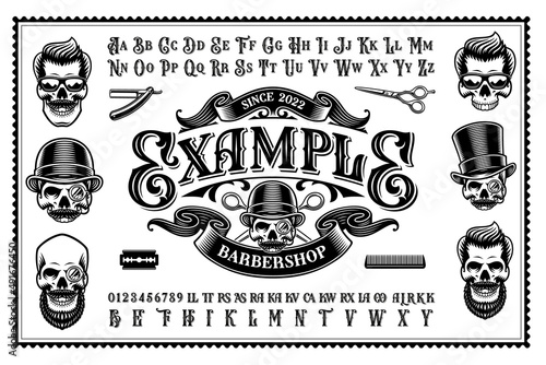 Barbershop logo Template, this vector set includes a logo template, vintage fancy font, and different vector illustrations.