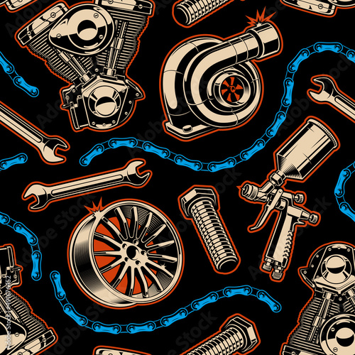 Motorcycle seamless background, this design can be used as wallpapers for a garage.