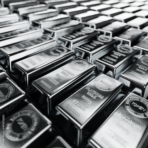 Canvastavla An endless landscape of platinum ingots, massive resolution, 3D illustration