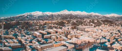 Biella Panoramic Winter View, Drone shot Italy, Biella