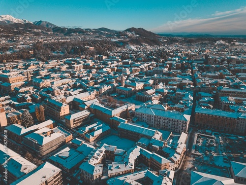 Biella Panoramic Winter View, Drone shot Italy, Biella