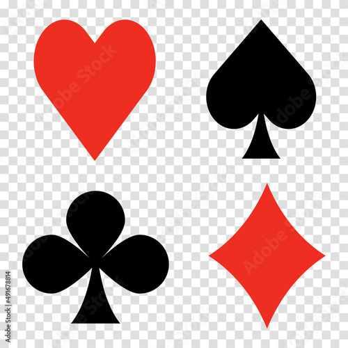 Set of playing card suits isolated on white background. Poker card suits. Four poker plaing cards. Vector