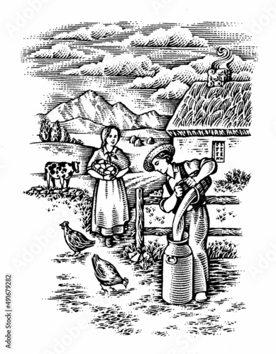 Obraz na płótnie illustration of farm scene