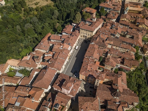 Biella Piazzo, piazza Cisterna Panoramic View, Drone shot Italy, Biella