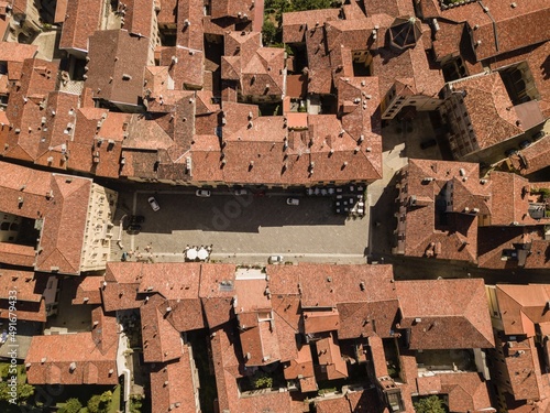 Biella Piazzo, piazza Cisterna Panoramic View, Drone shot Italy, Biella