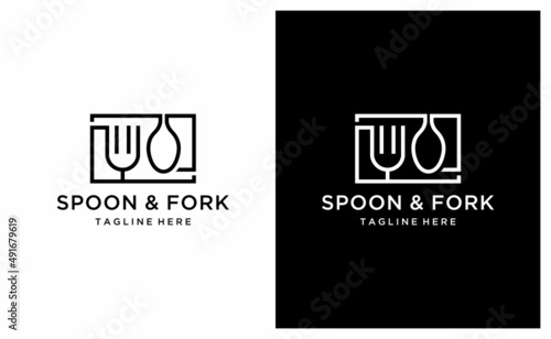 Fork and knife icon flat vector illustration. Flat thin outline restaurant cutlery for dining isolated on a white background designed for pub, cafe, and food court symbol or logo. 