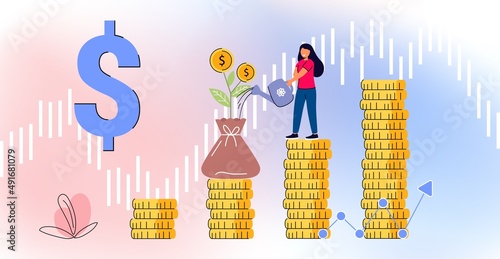 Economy increase Inflation vector illustration Basic economy term Money value recession Price increase process Finance market risk crisis percentage rate Unstable nominal worth Growing saving concept